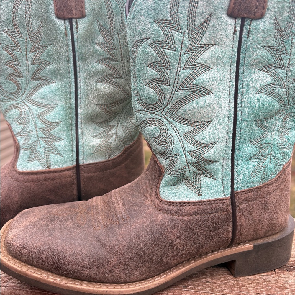 Kids Western Boots in Brown and Teal